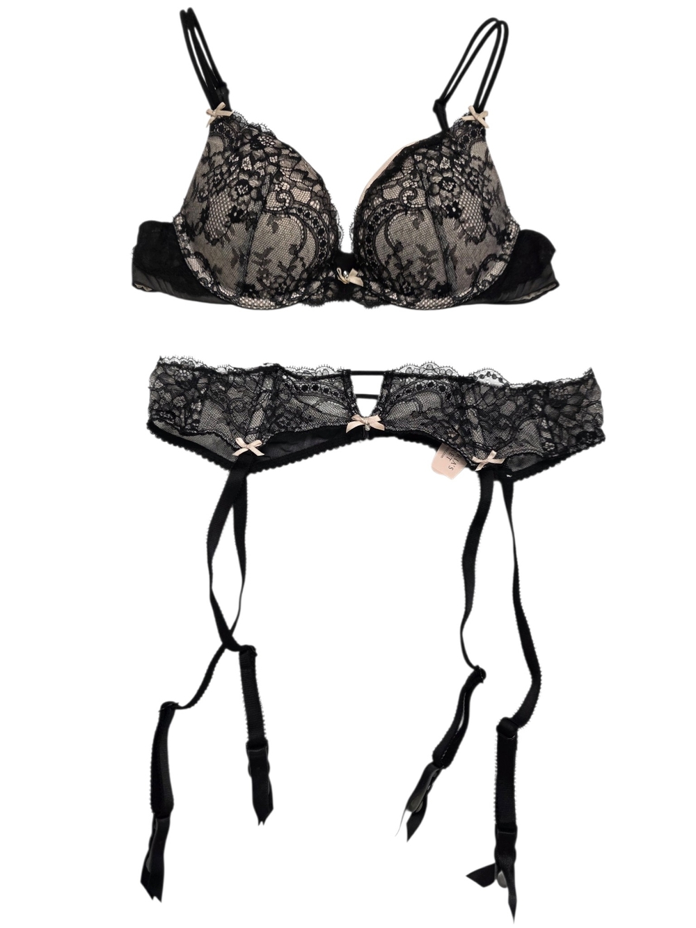 Victoria's Secret Black Lace Push-Up Bra with lace Garter